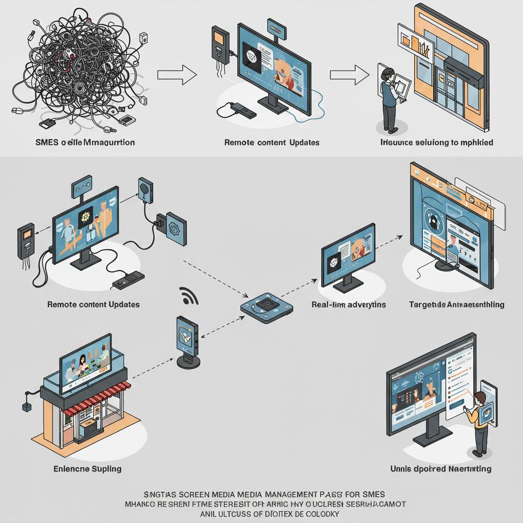 알파벳 기술이 적용된 광고 업데이트와 디지털 원격 관리 프로세스 다이어그램