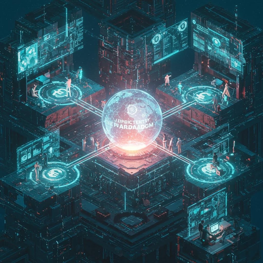 루믹스 미래형 데이터 센터 홀로그램 구형 중앙 허브 아이소메트릭