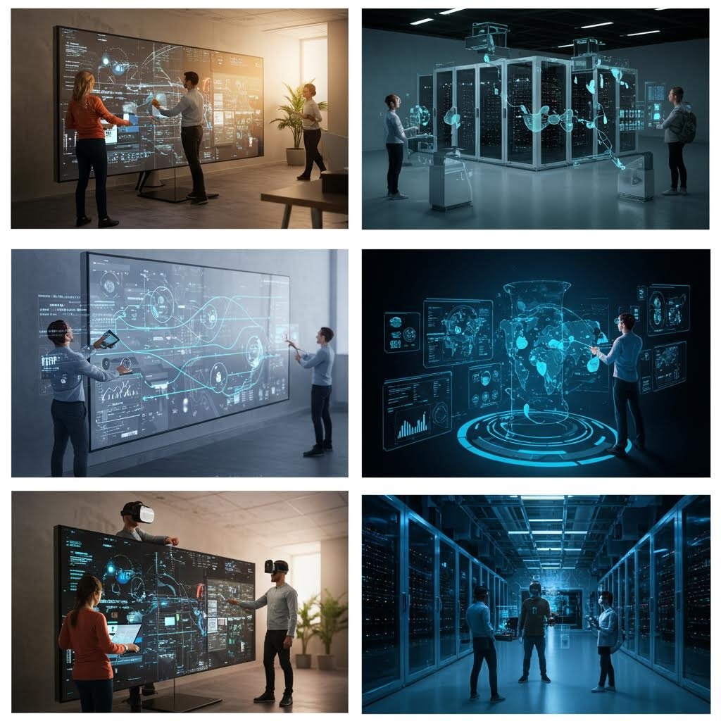 루믹스 인터랙티브 대시보드 VR 데이터센터 홀로그램 시각화 콜라주