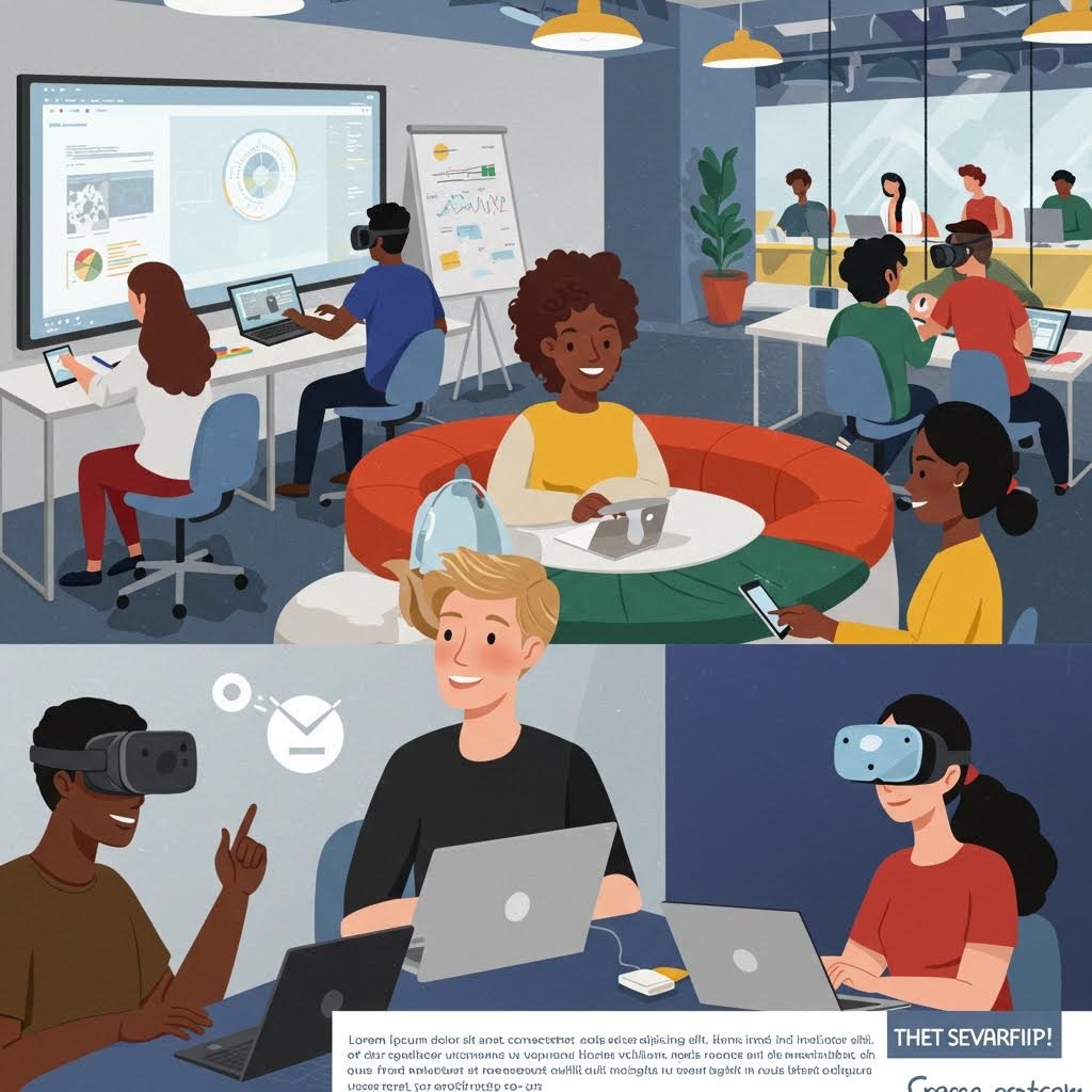 루믹스 협업 오피스 공간 다양성 팀워크 디지털 워크플로우 일러스트